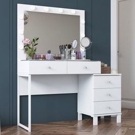 Hanah Home Mesa de Maquillaje Blanca con 10 Focos